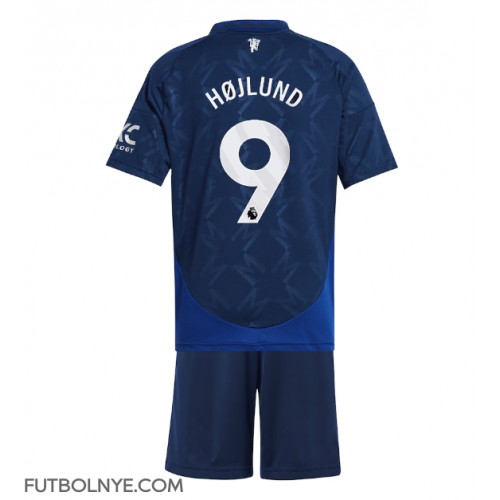 Camiseta Manchester United Rasmus Hojlund #9 Visitante Equipación para niños 2024-25 manga corta (+ pantalones cortos)